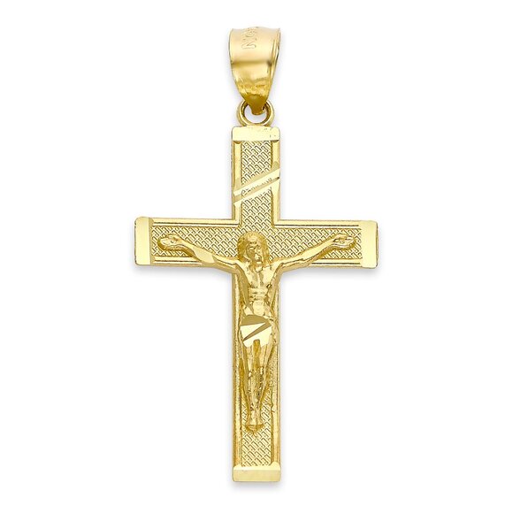 10k Solid Gold Crucifix Pendant: Unisex Religious Necklace - Picture 1 of 5